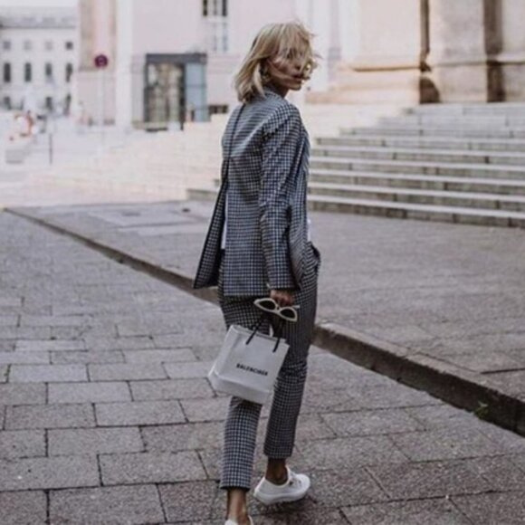 💕TIBI💕 Cut Ups Gingham Suiting Mens Blazer with Back Zip Black & White Print 4 - Picture 4 of 16